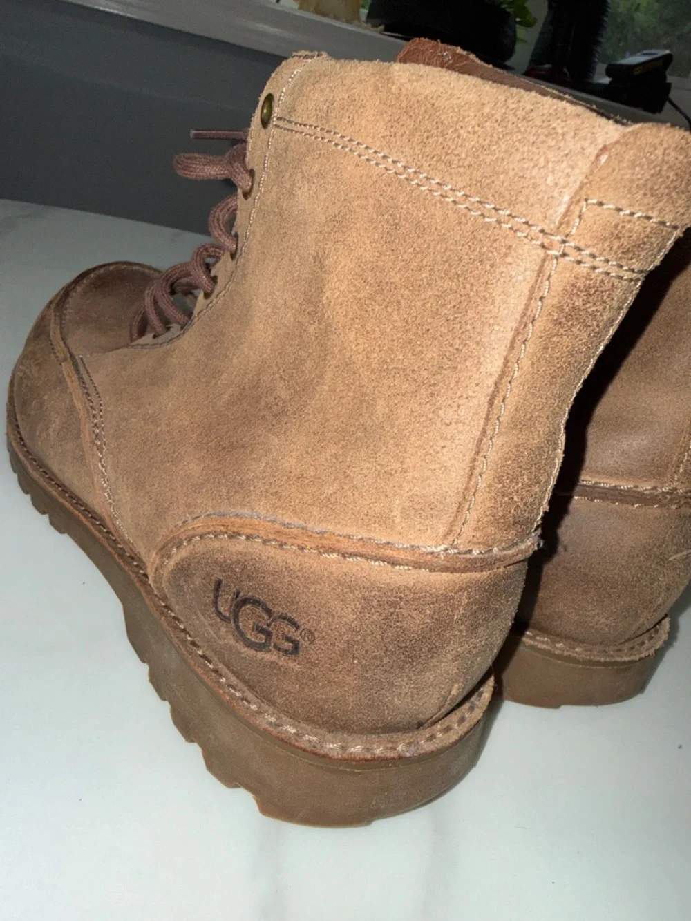 UGG Men's Tan Suede Lace-Up Moc Toe Boots